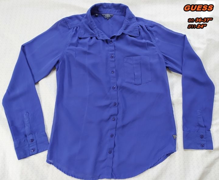 guess-เสื้อเชิ้ตชีฟอง-เสื้อทำงานผู้หญิง-สีน้ำเงินอมม่วง-ไซส์-36-37-ของแท้-100-สภาพเหมือนใหม่-ไม่ผ่านการใช้งาน