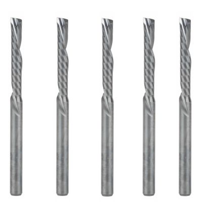 5pc 3.175X22mm Down Cut Cutters,Left-handed 1 Flute End Mill Carbide Cutting Tools Bits on Clean Machining AcrylicWoodworking