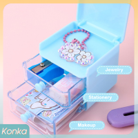 ✨ Konka การ์ตูนน่ารัก Sanrio Hello Kitty Cinnamoroll กล่องเก็บของเมโลดี้ Kuromi พร้อมลิ้นชักขนาดเล็กกล่องใส่เครื่องประดับกล่องเก็บของบนโต๊ะ