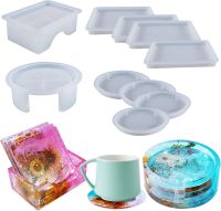 【CC】๑☍﹍  Cups Mats Resin Molds4PCS Coaster Silicone Molds for Epoxy with Storage MoldUpgraded Casting