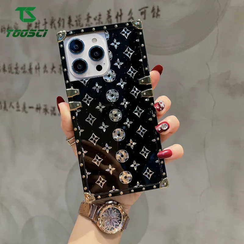 Luxury Gold Flower Trunk Square Case For iPhone 13 11 12 14 Pro