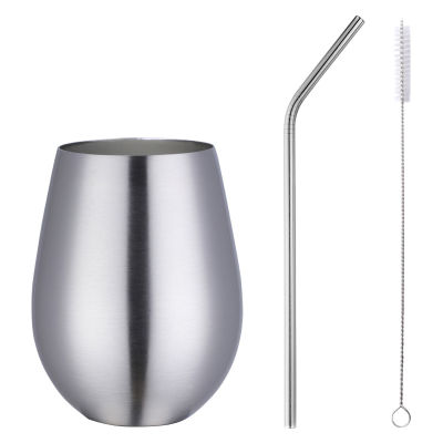 3pcsSet Stainless Cup with Straw and Brush Wine Tumbler Reusable Coffee Mug Drinking Portable Glass Tiki Bar Accessories