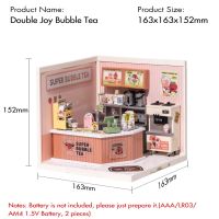 Store Warranty Rolife DIY Miniature House Kit Plastic House Building Set Super Creator Mini Doll House Double Joy Bubble Tea With LED Lights