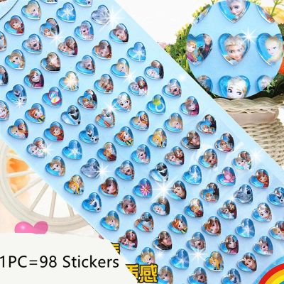 [ใหม่] Disney Princess Frozen Sofia Mermaid Gemstone Stickers For Kids Cartoon 3D Stickers Girls Cute Anime Stickers