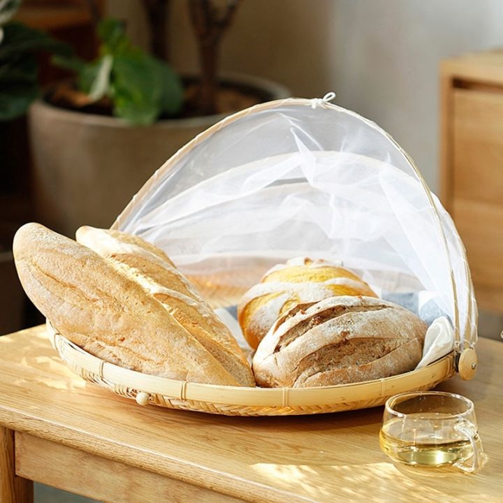 hand-woven-food-tent-basket-tray-fruit-vegetable-bread-storage-basket-simple-atmosphere-outdoor-picnic-mesh-net-cover