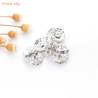 Fresh sky ลูกปัดคริสตัลทรงกลมขนาด6 8 10มม. พร้อมพลอยเทียมสำหรับทำเครื่องประดับสร้อยข้อมือแบบทำมือ100ชิ้น