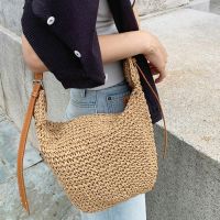 New Women U-shaped Straw Tote Raffia Dumpling Shaped Leather Stripe Woven Crossbody Bag Handbags Designer Beach Bag for Women