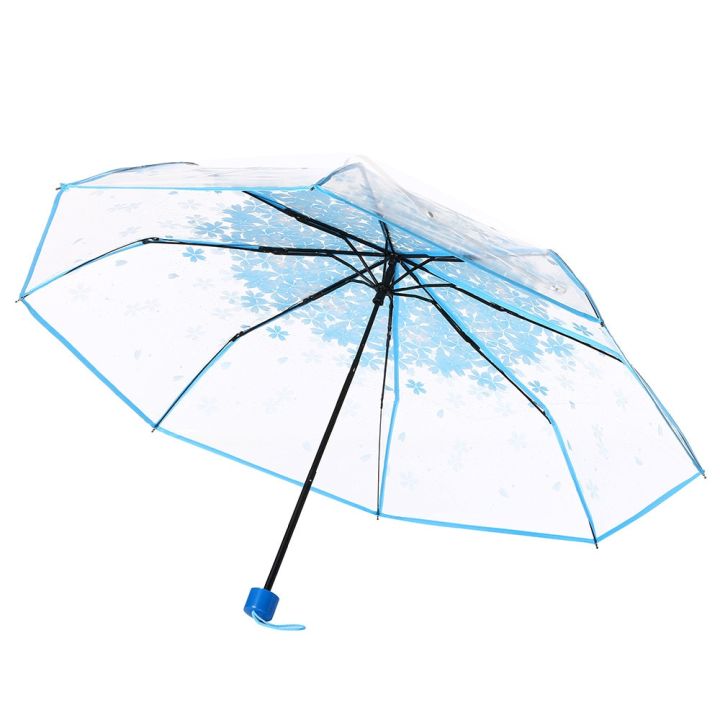 ร่มกันฝนแฟชั่นกันยูวีร่มร่มโปร่งใสชัดเจนลายดอกซากุระบาน3พับร่มกันฝน-sombrillas-para-luvia-ysol