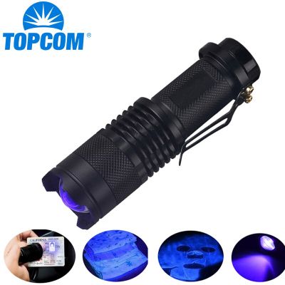 TopCom 365nm 395nm XPE UV Blacklight Scorpion UV Light Pet Urine Detector Zoom Ultraviolet Flashlight Rechargeable Flashlights