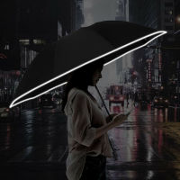 【cw】Automatic Reverse Folding Umbrella LED Reflective Strip Automatic Umbrella Flashlight Three-fold Windproof Car Business Umbrella ！