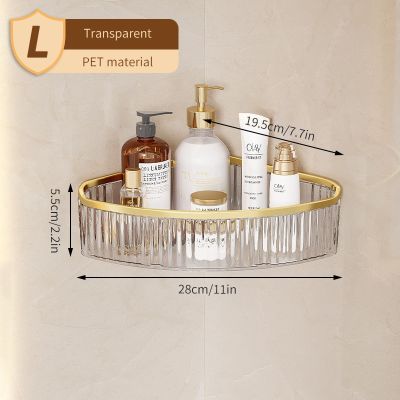 สินค้าสำหรับชั้นวางของในห้องน้ำมุมออแกไนเซอร์จัดเก็บชั้นวางภายในบ้านแต่งหน้าแบบไม่ต้องเจาะชั้นวางของในห้องน้ำ