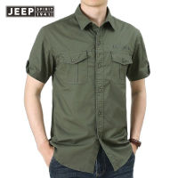 JEEP SPIRIT เสื้อลำลองทหารแขนสั้นฤดูร้อนใหม่ผ้าฝ้ายขนาดใหญ่กลางแจ้งกระเป๋าคู่ Workwear เสื้อเสื้อเชิ้ตทหาร