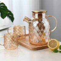 Amber Color Diamond Glass Household Kettle 1L/1.8L Heat-resistant Thickened Glass Household Juice Flower Teapot Kettle Home Tool