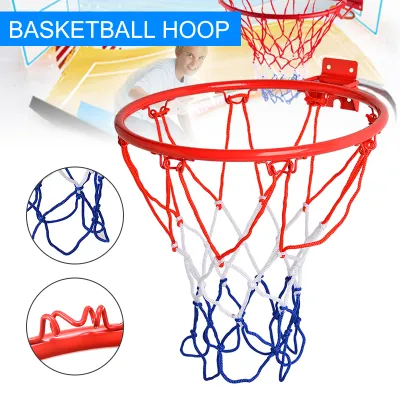 32cm Wall Mounted Basketball Ring Hoop Netting Metal Hanging Basket Basket-ball Wall Rim Net with Screws Indoor Outdoor Sport