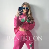BANJEOLON Letter English printed sweater and pants suit European and American street fashion women