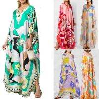 COD ◙﹍❈ The Outline Shop27dgsd6gfd New European American Womens Murah Kaftan Batik Plus Size Cover Up Loose V-neck Hip-hop Beach Dress Element Print Floral Maxi Dress Kaftan Dubai