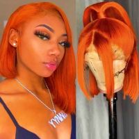 【LZ】◑  Orange Ginger Straight Bob Wig 13x4 Transparent Lace Wig Ginger Lace Front Human Hair Wigs For Women Natural Wig Human Hair