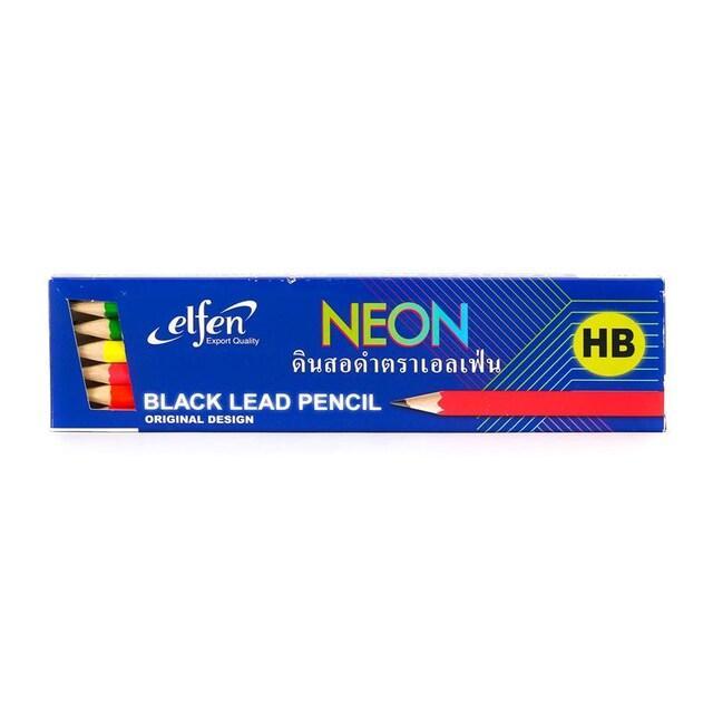 ส่งฟรี-ดินสอ-ดินสอไม้-ดินสอไม้-hb-กล่อง12แท่ง-เอลเฟ่น-neon-ขายยกโหล-จำนวน-12-แพ็ค-ราคาถูก