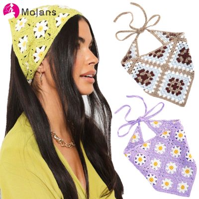 【YF】 Molans Women Triangle Bandanas Turban Crochet Hair Scarf Hairband Knitted Headband Elastic Band Headwrap Accessories