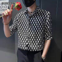 SUPEEON丨นิ้วเสื้อเชิ้ตแขนปานกลางฉบับภาษาเกาหลีเสื้อแขนสั้นรัดรูปของเสื้อผู้ชายลายดอกไม้บางทันสมัยแขนเสื้อเจ็ดส่วนของผู้ชาย