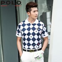 POLOGOLF เสื้อยืดกอล์ฟแขนสั้นผู้ชาย,เสื้อฉบับภาษาเกาหลีเสื้อเชิ้ตมีปกลายสก๊อตเสื้อโปโลทรงสลิมฟิต