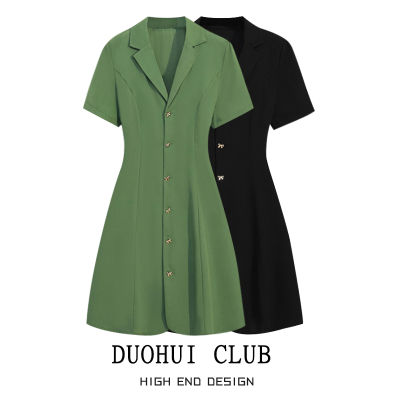DUOHUI ขนาดพลัส (M,L,XL,2XL,3XL,4XL)ฝรั่งเศสแฟชั่นสีเขียวแบบAแขนสั้นชุดสูทเดรสสั้น เดรส ชุดเดรสผู้หญิง