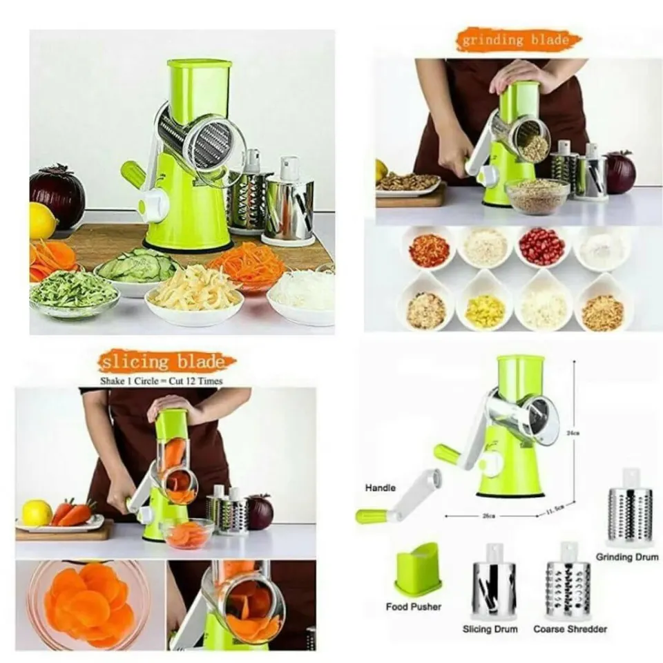 Manual Speedy Rotared Vegetable Fruit Cheese Nut Slicer Cutter Shredder  Grinder With 3 Interchangeable Round Stainless Steel Blades 