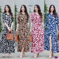 B17833 เดรสเชิ้ตยาว ผูกเอว พิมลาย ..Long shirt dress, tied at the waist, printed pattern ..