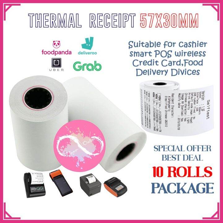 10 pcs 57mm x 30mm Thermal Paper for Foodpanda Paperang Senda Xprinter