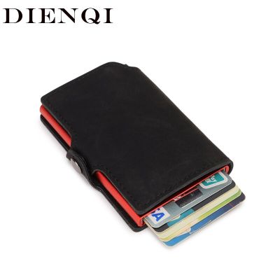 ZZOOI DIENQI Black Leather Man Wallet RFID Metal Ultrathin Business CardHolder Cash Pocket Money Bag Wallet Magic Wallet Wolet Walet