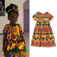 ZZOOI 0-5Y Toddler Kids Baby Girl Dashiki African Print Dresses + Headwear Short Sleeve Princess Dress  Party Clothes Beach Dress