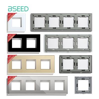 BSEED EU Standard Wall Glass Frame DIY Parts For Light Switch Sockets Metal Plate Included Crystal Panel Only 86/157/228mm