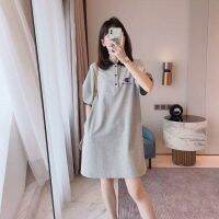 ◊ Japanese version championˉ authentic polo collar dress womens summer large size loose casual pure cotton mid-length t-shirt dress