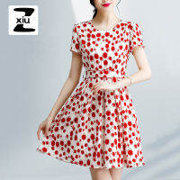 ZXIU อารมณ์แขนสั้น O-Neck ชุด Elegance สุภาพสตรี Polka Dot ชุดผู้หญิงผ้าพันแผลความงาม Dress