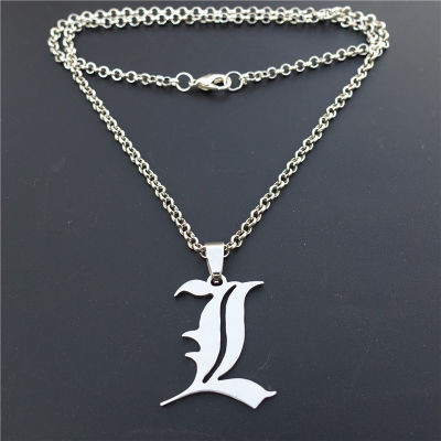12 Pieces Death Note Double L Yagami Non-Mainstream Stainless Steel Necklace Smart Anime Letter Jewelry O Link Chain Black Cord