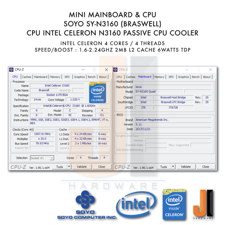 mainboard-with-cpu-soyo-sy-n3160-braswell-cpu-intel-celeron-n3160-1-6ghz-4-cores-4-threads-6-watts-tdp-passive-cpu-cooler-มือสองสภาพดี