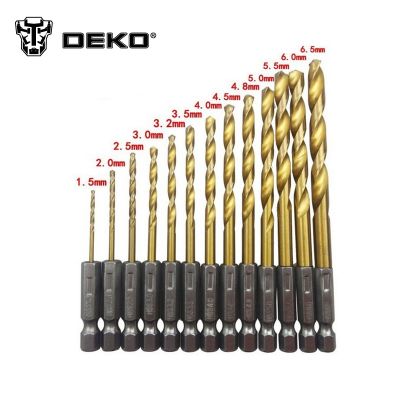 ✌✢ DEKO power drill 13pcs/lot HSS High Speed Steel Titanium Coated Drill Bit Set 1/4 Hex Shank 1.5-6.5mm