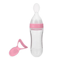 90ml Silicone Baby Feeding Bottle with Spoon, Fresh Food Cereal Squeeze Feeding Pacifier Silicone Bottle Spoon