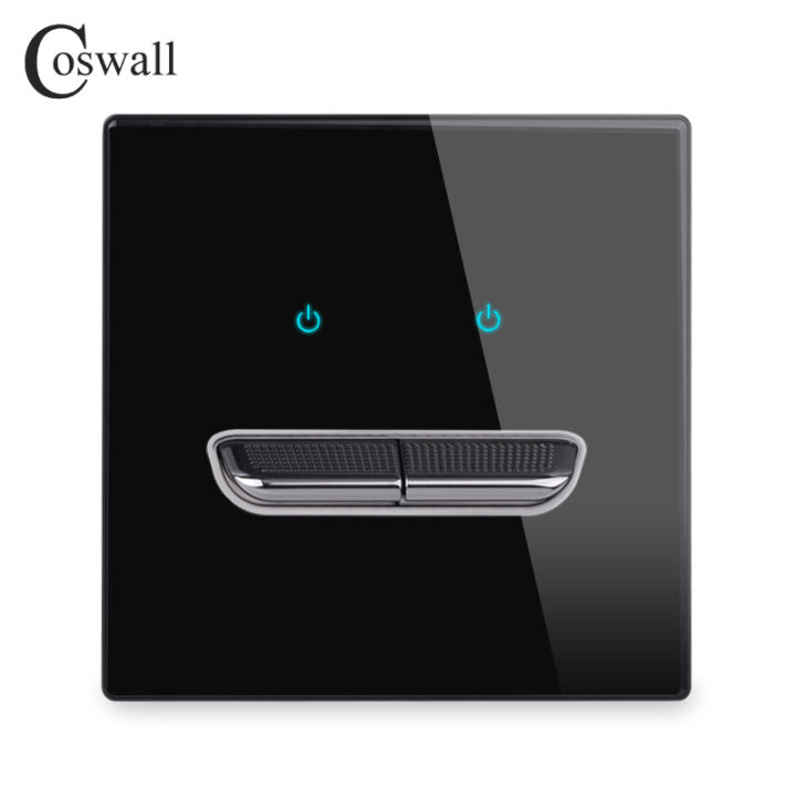 coswall-1234แก๊ง12วิธีสลับเปิดปิดสวิตช์ไฟผนังแสงไฟสีฟ้าข้อมูล-cat6-hdmi-usb-ชาร์จแผงกระจกสีดำ