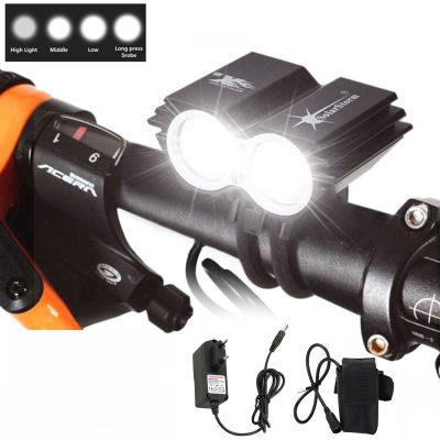 Black Cycling Lamp 2 x T6 LED Bike Light Front Bicycle Headlight Torch+6400mAh Rechargeable +Charger