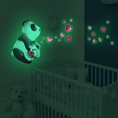 [24 Home Accessories] PVC Panda/Love Pattern Luminous Wall Sticker Bedroom Children 39; S Room Background Wall DIY Self Adhesive Sticker ภาพวาด SSJ183