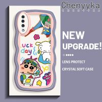 Chenyyka เคส A30s A50s A50ลายการ์ตูนแฟชั่นสีเทียนหน้าแข้งเป็นคลื่นขอบเคสโทรศัพท์แบบใสดีไซน์ใหม่เลนส์กล้องถ่ายรูปสร้างสรรค์เคสป้องกันซิลิโคน