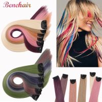 Benehair Synthetic 24inch Colored Long Straight Chip In Hair Extensions Highlight Rainbow Hair Clips Grey Blue Purple Hairpieces Wig  Hair Extensions