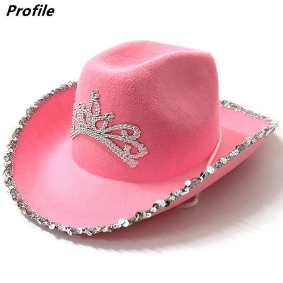 Pink Cowboy Hat Feather Edge Letter Crown Cowboy Hat Stage Party Special Jazz Cowboy Hip Hop New Pink Rope Hat
