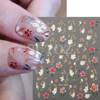 【CW】 1Pcs Flowers Leaves Nail Stickers 3D Gold Bronzing Sliders Floral Foil Japanese Style Manicure Spring Decoration Decal