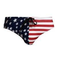 Breathable Men Swim Briefs Washable Stretchy USA Flag Design Swimming Trunks for Water Activity SwimwearTH