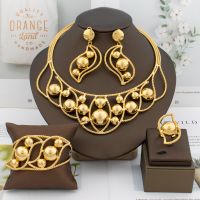 【lz】✤▫  Dubai Big Flower Jewelry Set para Mulheres Colar Africano Banhado a Ouro Brincos Pulseira Senhora Anel Design Acessórios Presente Moda