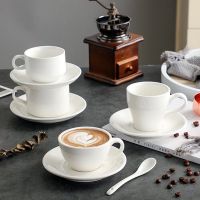 Genuine Original High-end Water Cup Tea Cup Pure White Concentrated Latte Latte Cappuccino European Ceramic Coffee Cup and Saucer Set Custom Logo