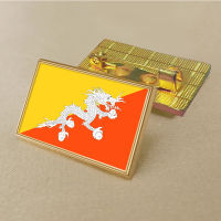 Bhutan flag pin 2.5*1.5cm zinc alloy die-cast PVC colour coated gold rectangular medallion badge without added resin