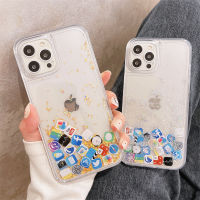 CrashStar Movable APP Sequins Liquid Quicksand โปร่งใสสำหรับ iPhone 14 13 12 11 Pro Max Mini XS X XR 8 7 Plus + SE 2020กันกระแทกเคสใส่โทรศัพท์แฟชั่นฝาครอบโทรศัพท์